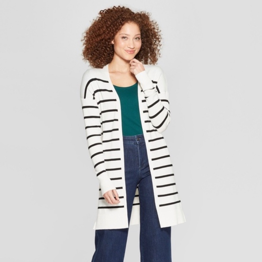 A New Day White and Black Stripe Cardigan Small